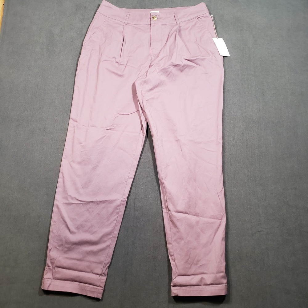 A New Day Pleated‎ Tapered Pants Womens 10 Lilac Brown High Rise Stretch Cuffed